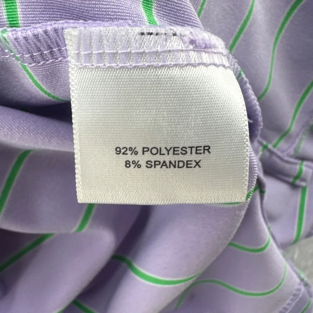 Peter Millar Golf Polo Shirt Size M Purple Green Striped Summer Comfort Short Sl